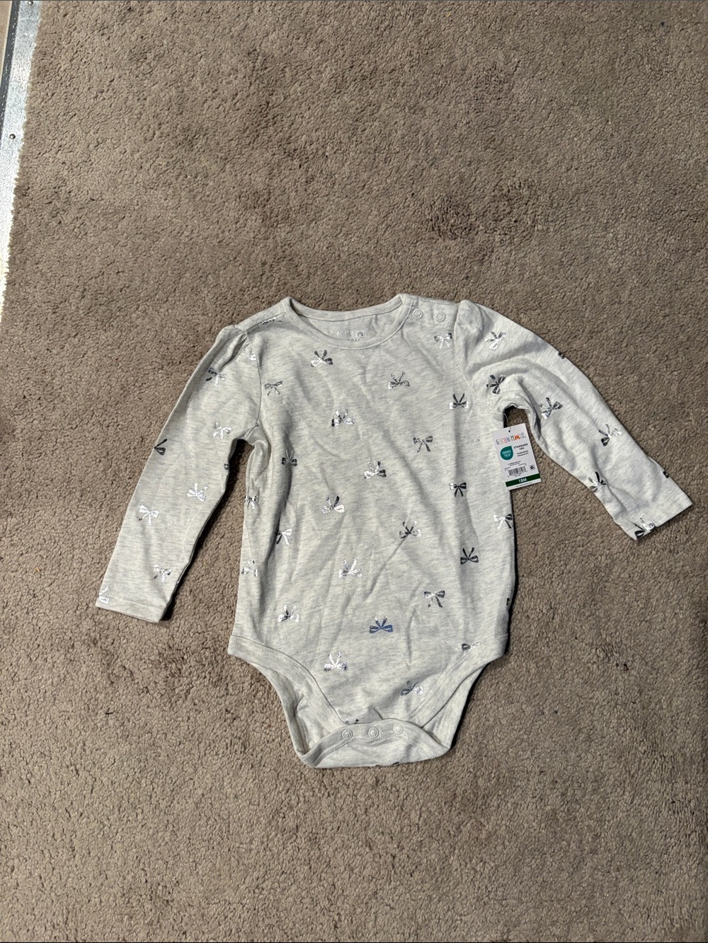 Garanimals Grey Long-Sleeve Baby Bodysuit with Navy Bow Accents
